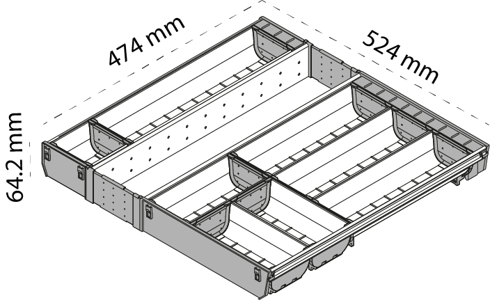 Organizador para piezas pequeñas ORGA-LINE para cajón cubertero TANDEMBOX, con ancho de 600 mm