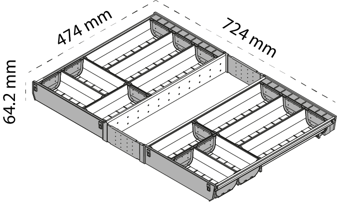 Organizador para piezas pequeñas ORGA-LINE para cajón cubertero TANDEMBOX, con ancho de 800 mm