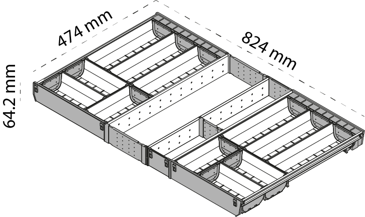 Organizador para piezas pequeñas ORGA-LINE para cajón cubertero TANDEMBOX, con ancho de 900 mm