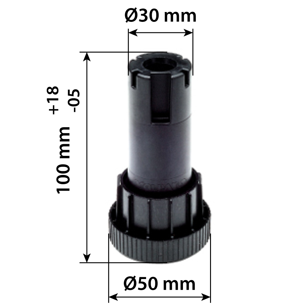 Pata plástica Mod. 31. altura 100 mm. regula +18/-5 mm