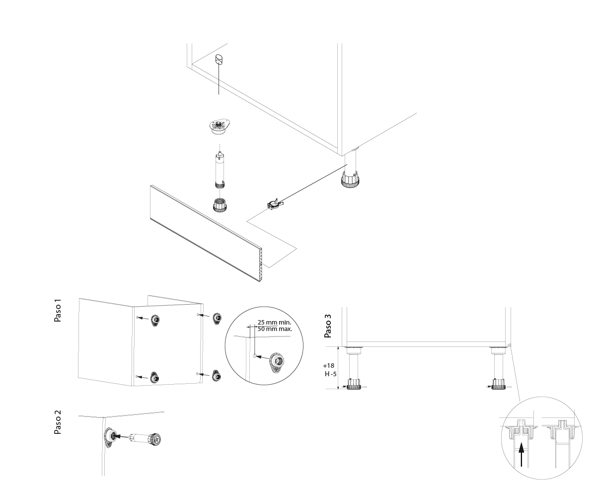 Zoclo FUTURE para gabinetes de cocina, acabado negro ingo