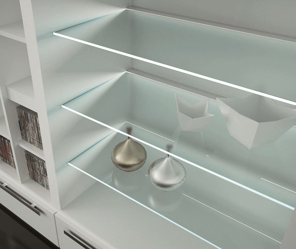 Perfil de plástico para lámpara TOUCAN para entrepaños de cristal, acabado anodizado | M12 