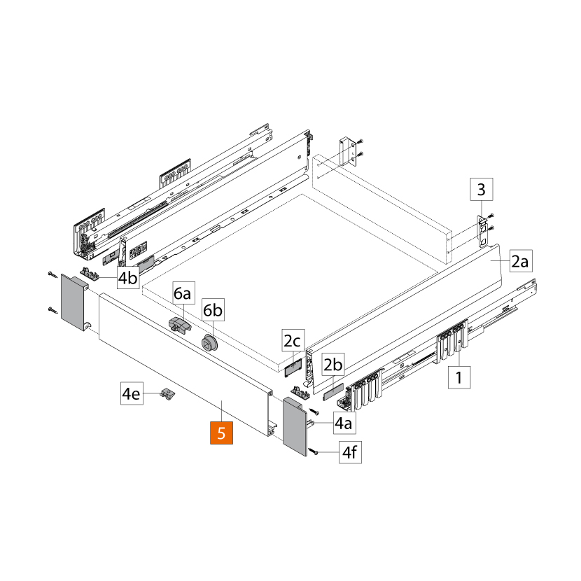 Pieza delantera MERIVOBOX, altura M y E, para cajón interior, longitud 1042 mm, blanco seda