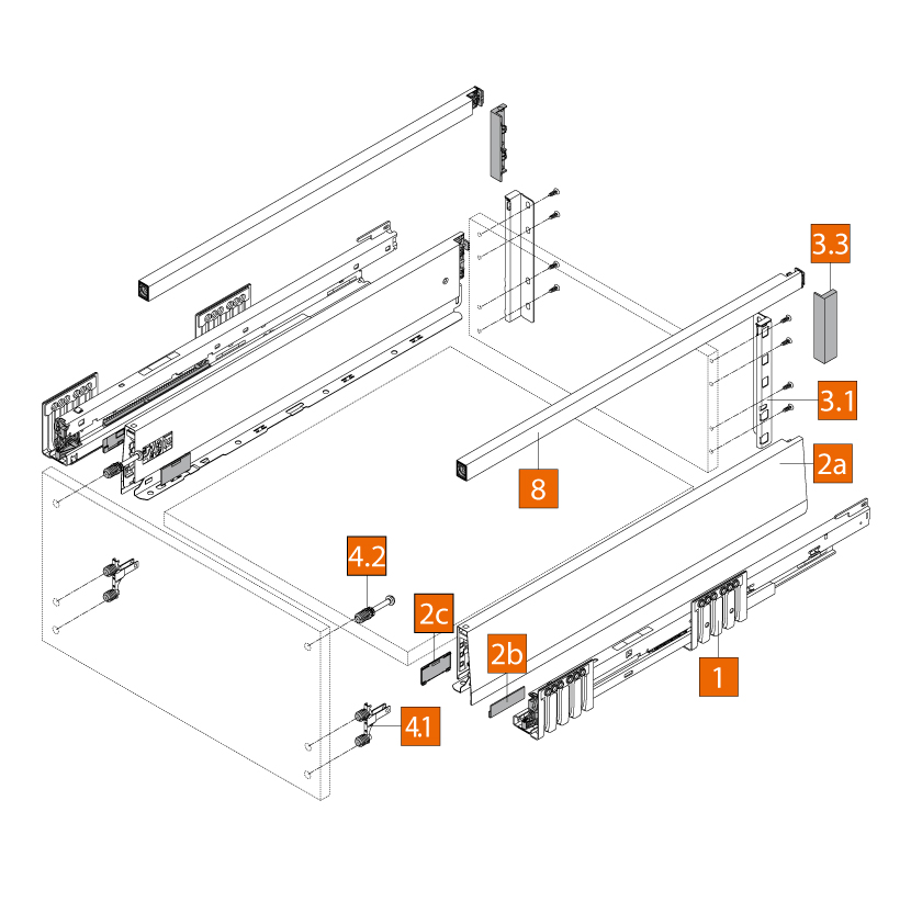 Kit Cajón MERIVOBOX altura E con galería (192 mm), color gris orión mate