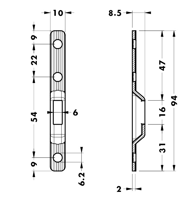 Colgador oculto JOURNEY 821 para embutir en costado de gabinetes 