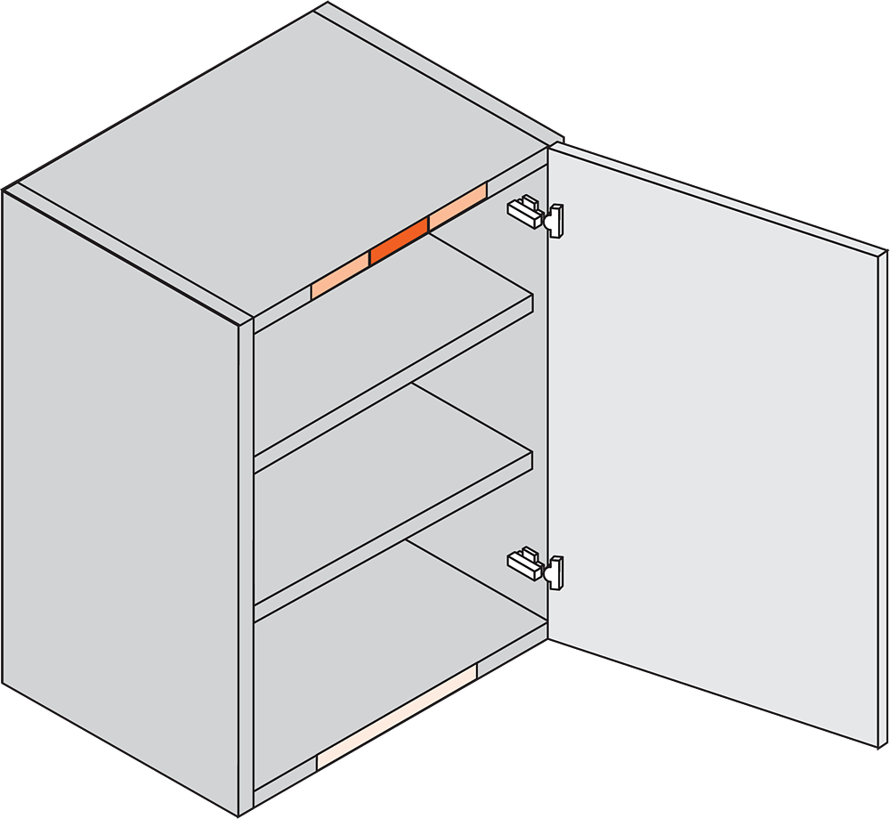 BLUMOTION para puertas, instalación en canto, en lado opuesto a las bisagras.