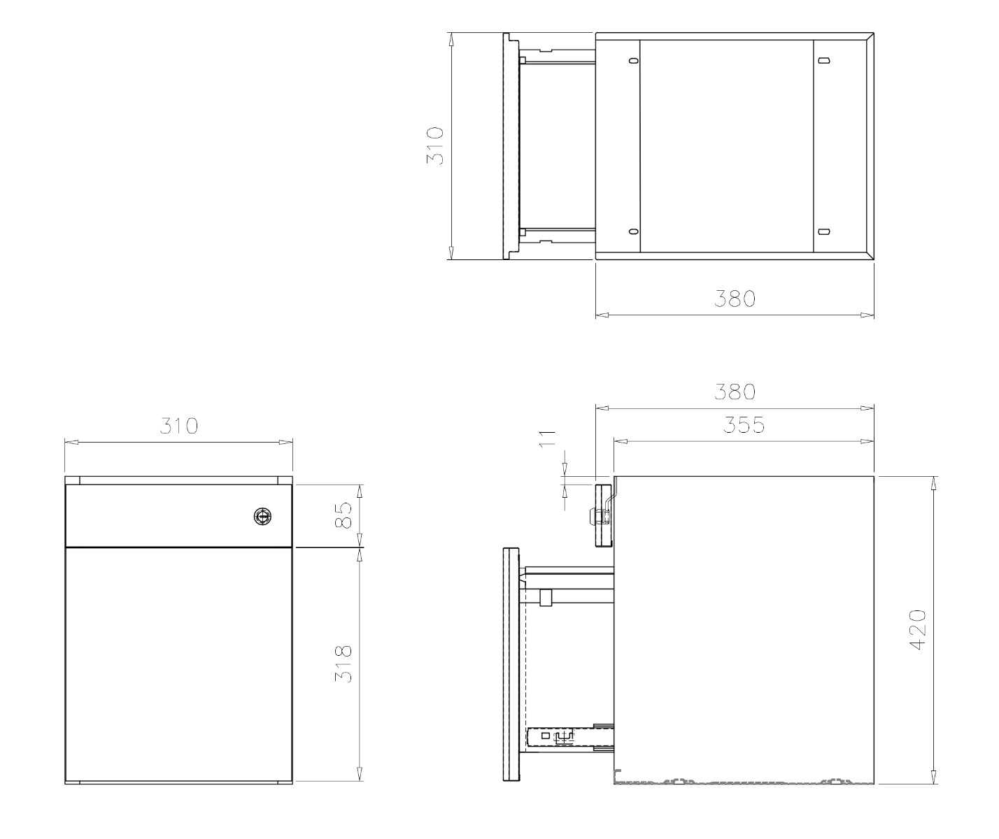 Cajonera metálica PUPPY para fijación bajo cubierta, color Blanco