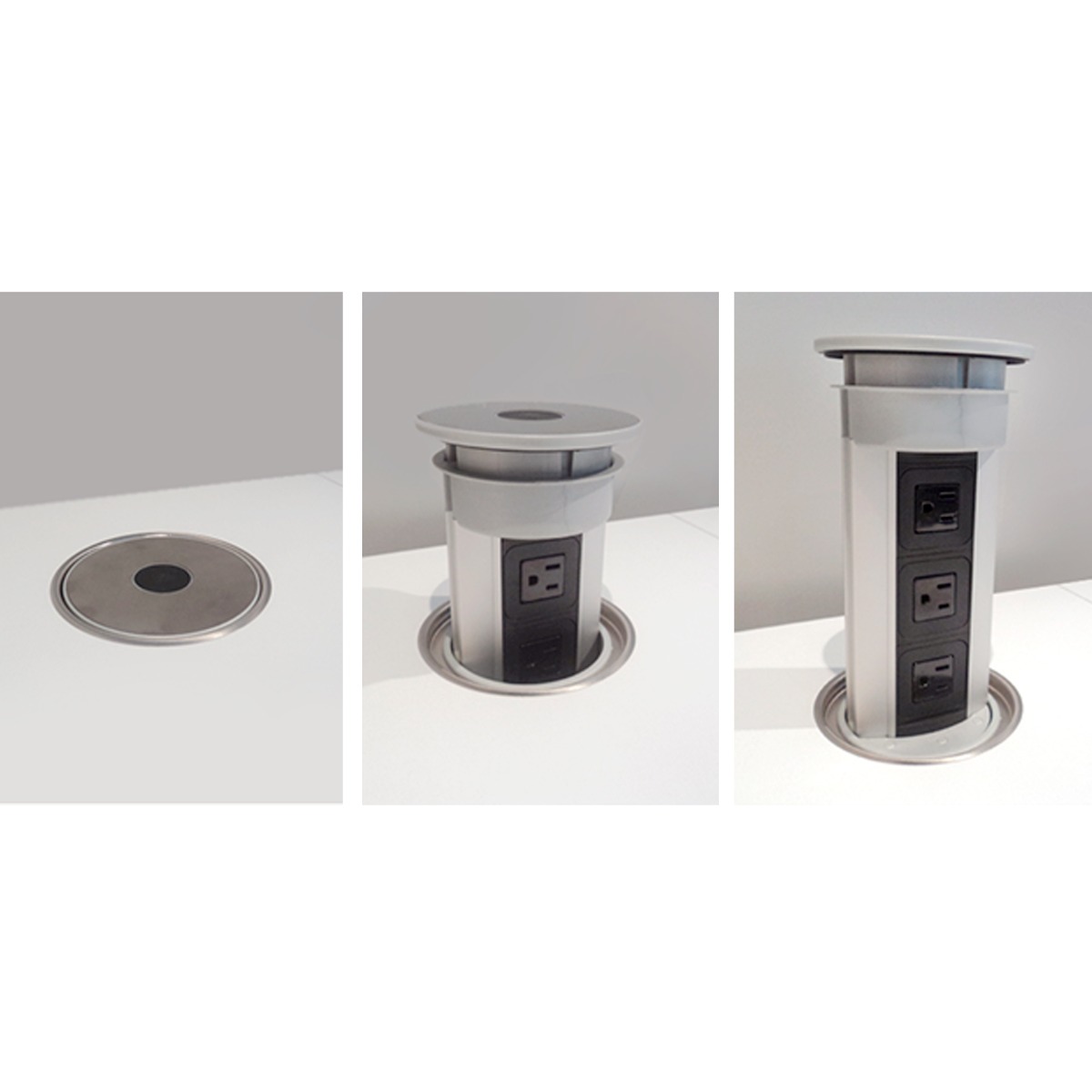 Multicontacto de torre PUSH ELITE, 3 sockets, acabado inox