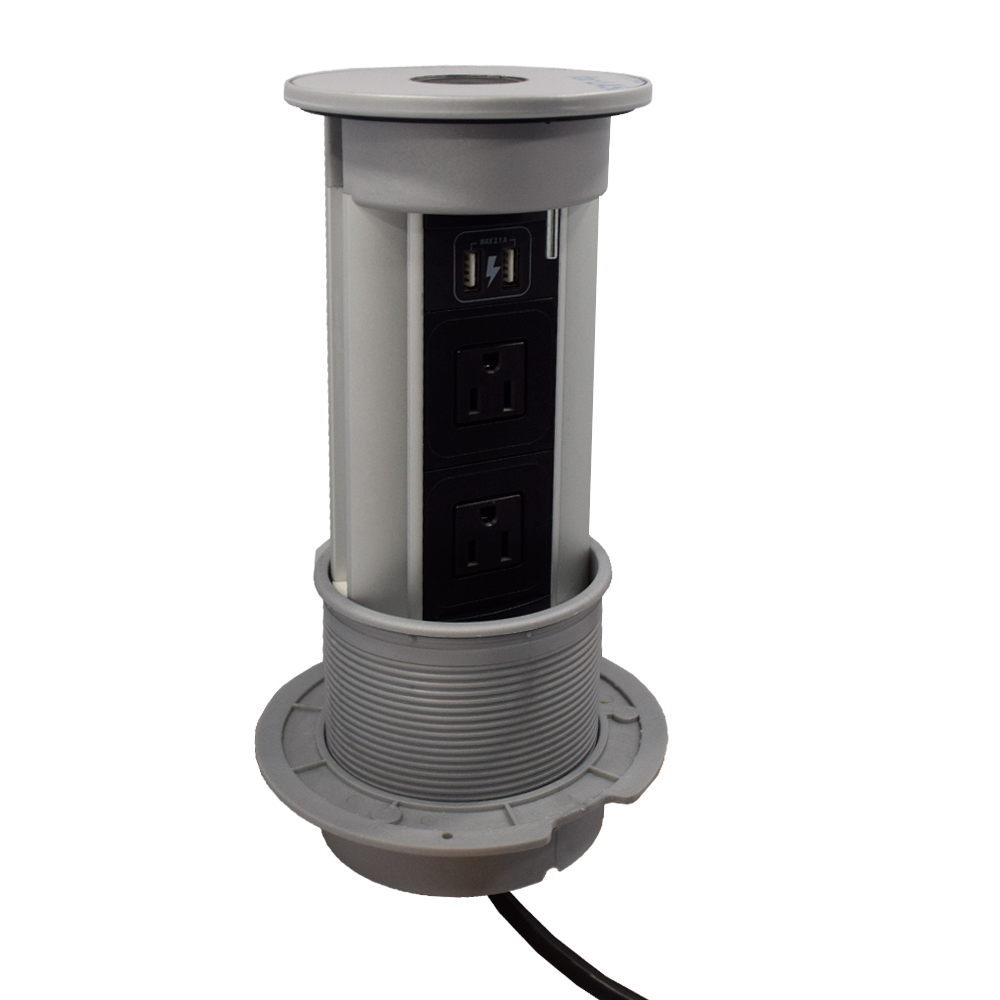 Multicontacto de torre PUSH ELITE, con 2 enchufes, 1 USB dúplex de carga, acabado inox mate