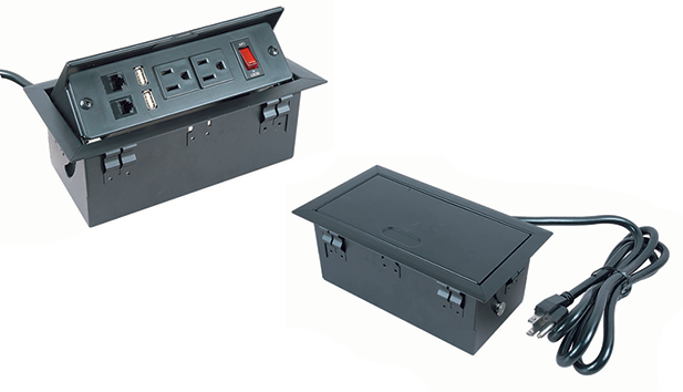 Multicontacto QUAD con 2 contactos eléctricos, entradas voz/datos/USB, material acero