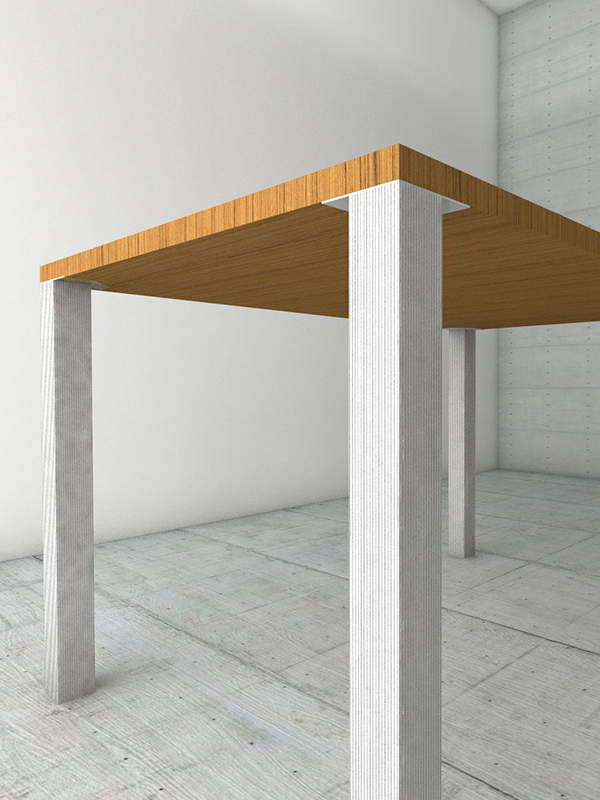 Juego de cuatro patas QUADRATA para mesa, altura de 70 cm, textura acanalada, acabado aluminio