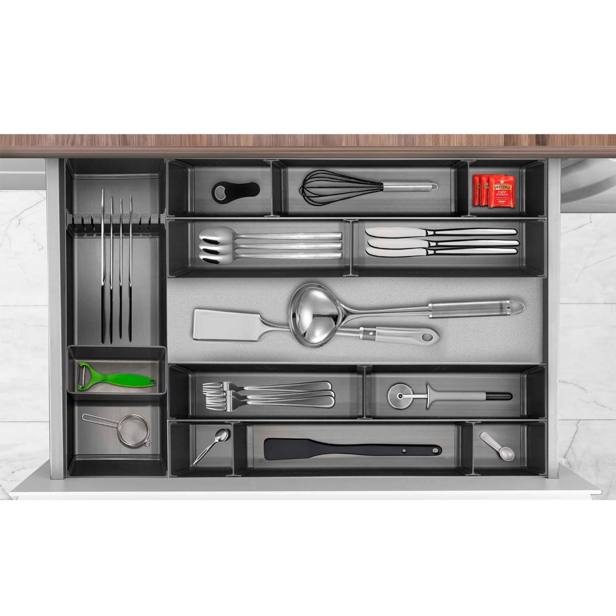 Sistema REVEAL perfil corte a medida para organización de cajones, long. 2100 mm, acabado antracita