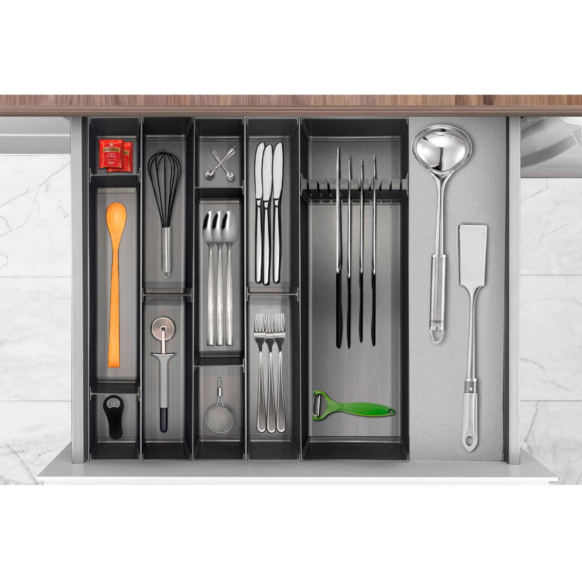 Sistema REVEAL perfil corte a medida para organización de cajones, long. 2100 mm, acabado antracita