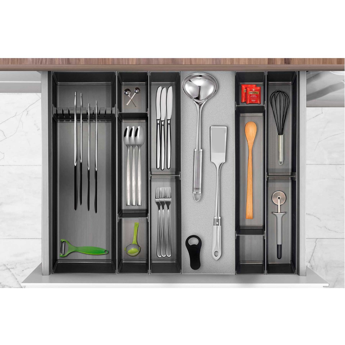 Sistema REVEAL perfil corte a medida para organización de cajones, long. 2100 mm, acabado antracita