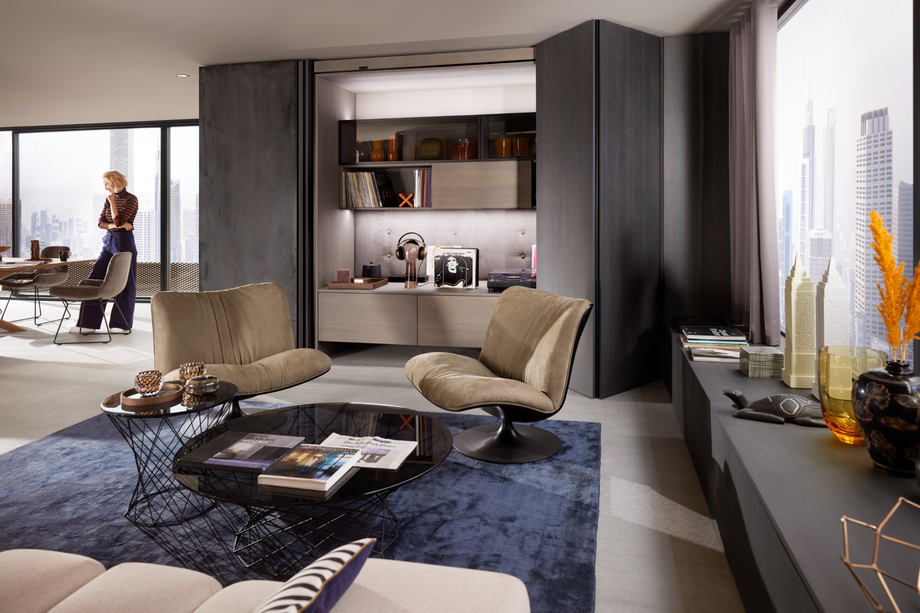 Sistema corredizo REVEGO DUO para puertas plegables e insertables, lado derecho