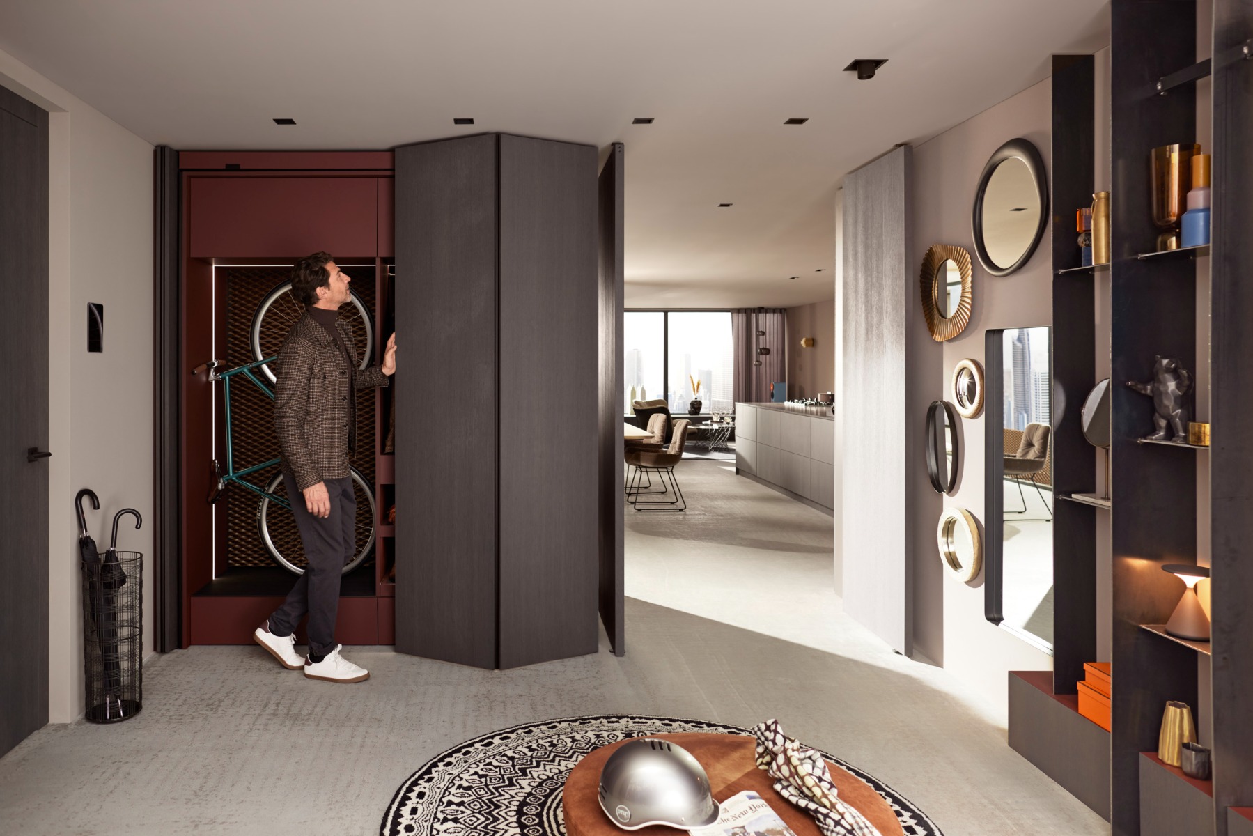 Sistema corredizo REVEGO DUO para puertas plegables e insertables, lado derecho