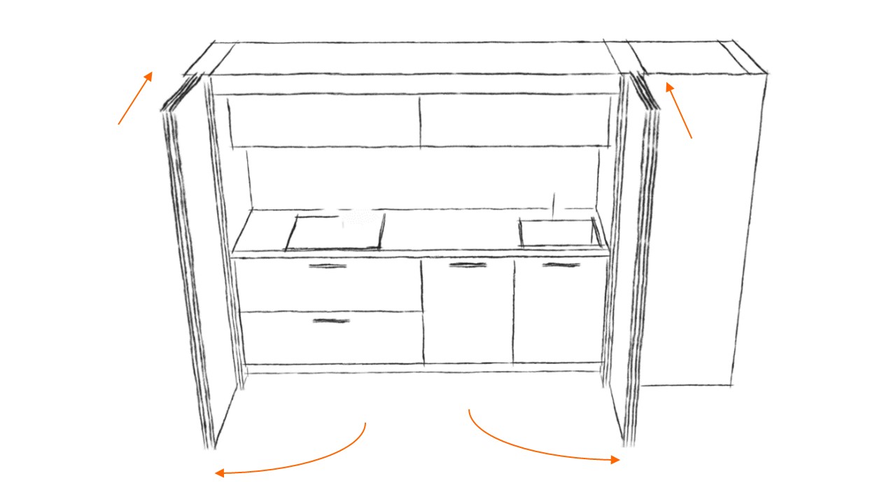Sistema corredizo REVEGO DUO para puertas plegables e insertables, lado derecho