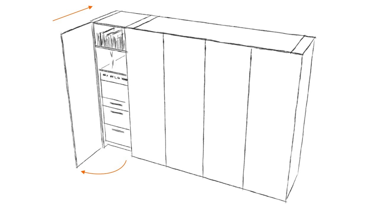 Sistema corredizo REVEGO UNO para puerta plegable e insertable, lado izquierdo
