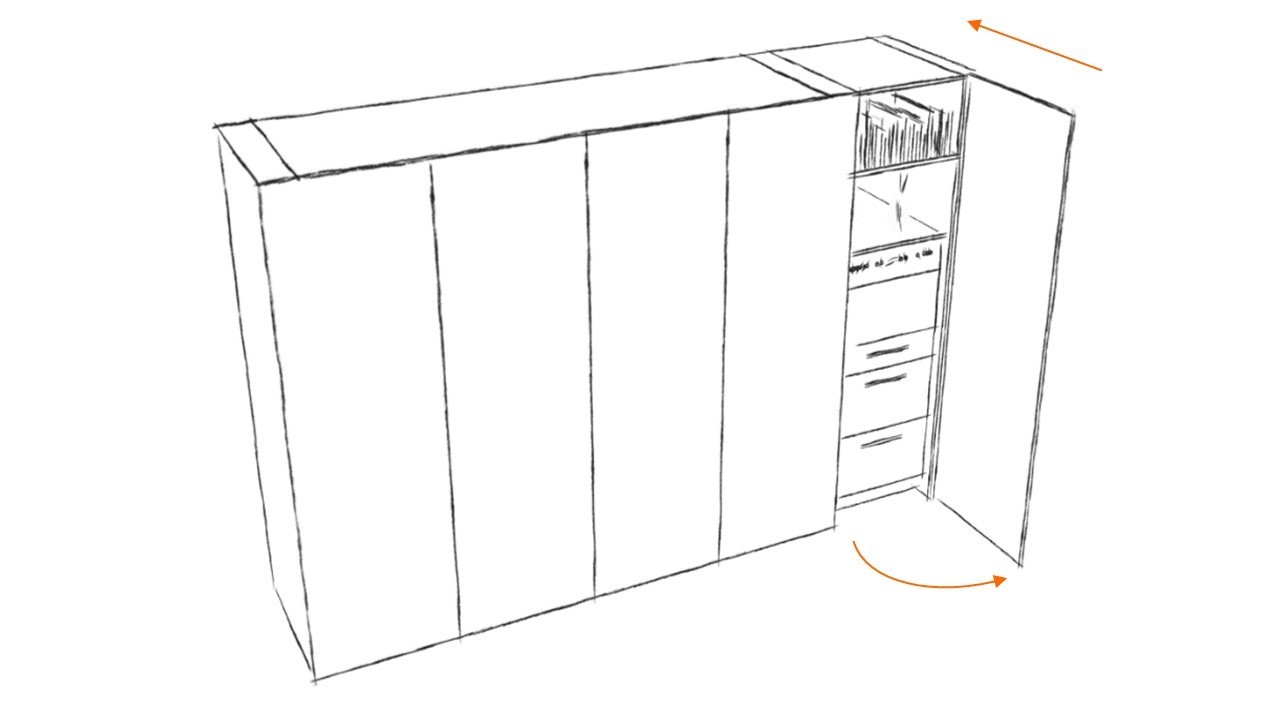 Sistema corredizo REVEGO UNO para puerta plegable e insertable, lado derecho