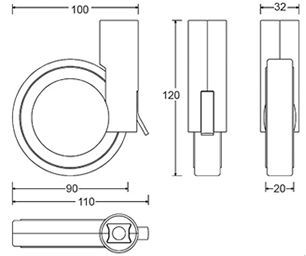 Llanta ROTOLA con freno, de diámetro de 90 mm para muebles