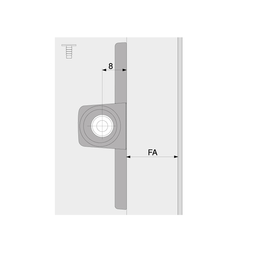 Base en CRUZ para TIP ON, para puertas, color gris