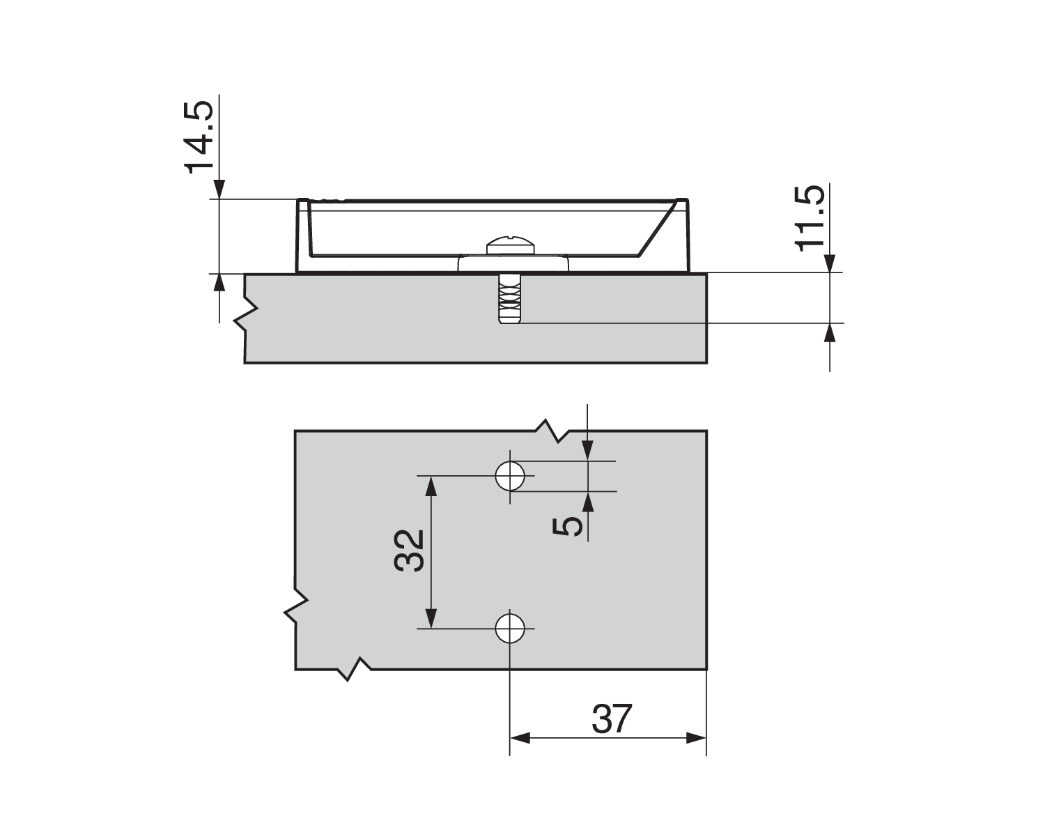Base en CRUZ para TIP ON, para puertas, color gris