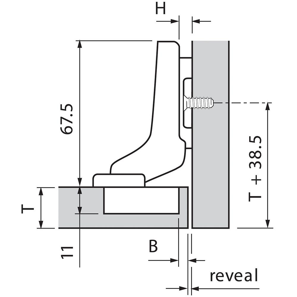 Bisagra CLIP 100° con muelle (insertada)