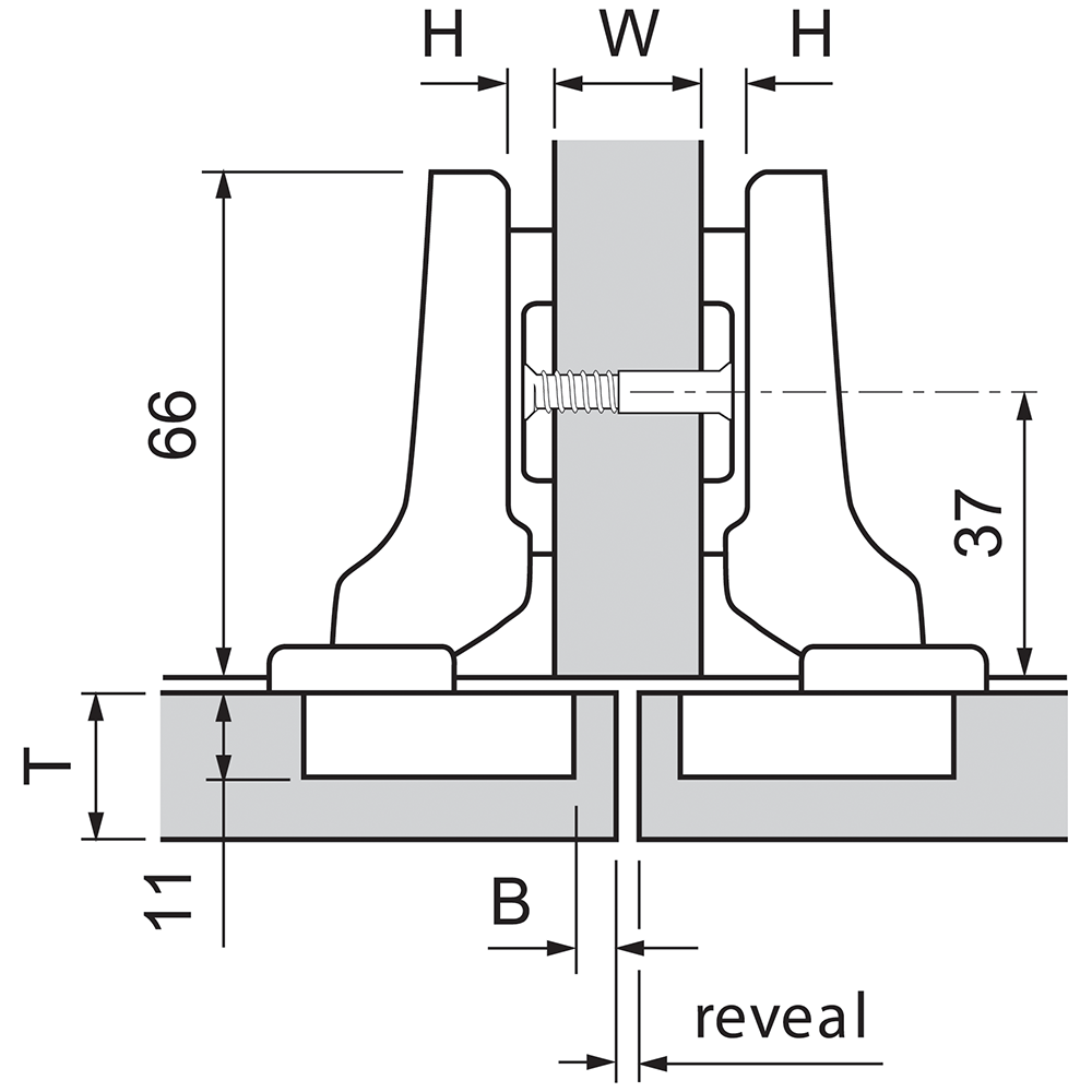 Bisagra CLIP 100° con muelle (medio cubrimiento)