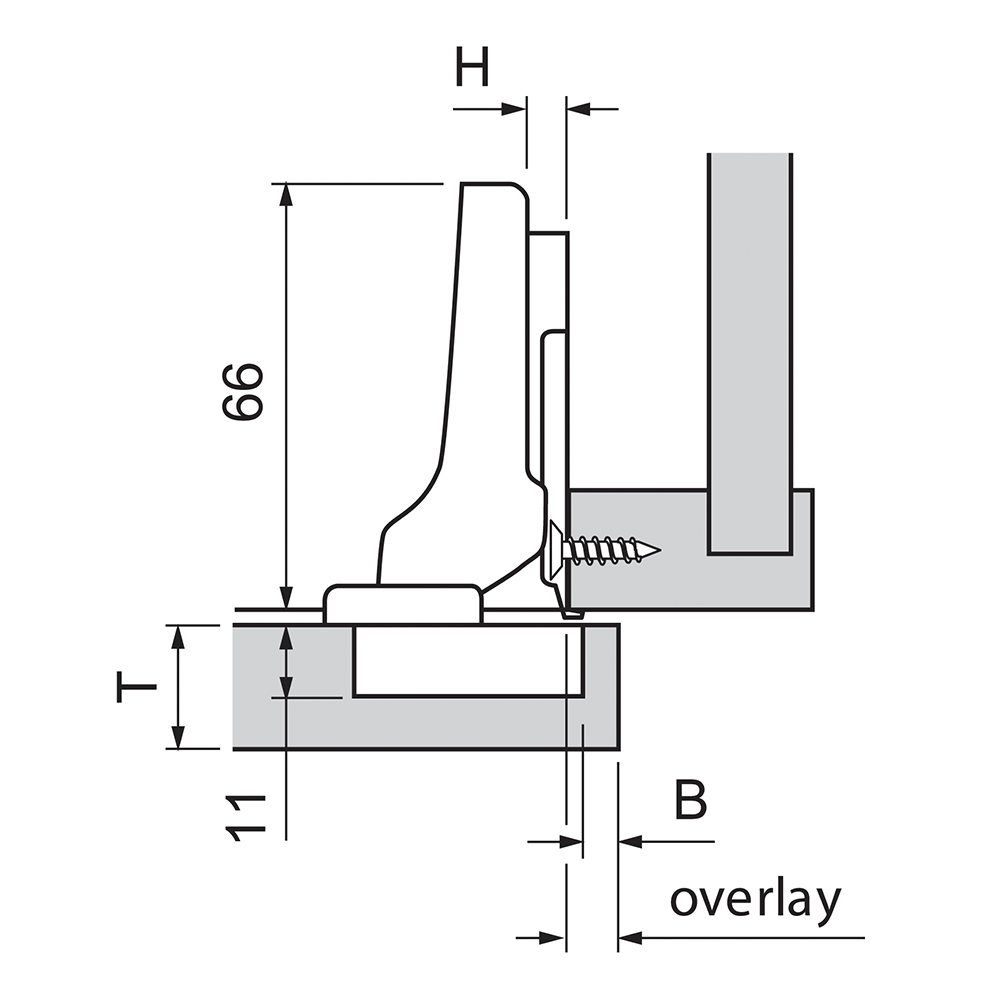 Bisagra CLIP 100° con muelle (medio cubrimiento)