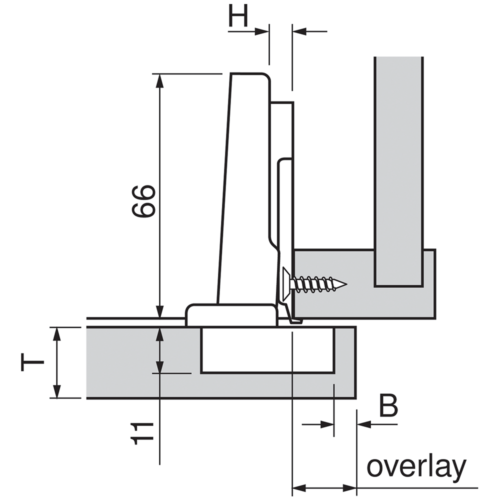 Bisagra CLIP 100°, sin muelle (cubrimiento total)