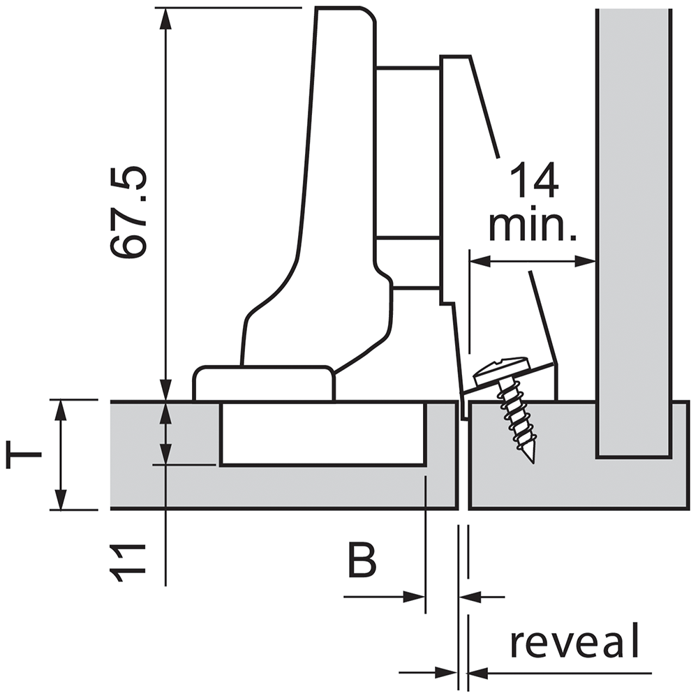 Bisagra CLIP 100° con muelle (insertada)