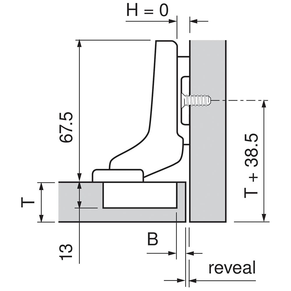 Bisagra CLIP top BLUMOTION 95° para puerta gruesa, insertada con muelle, taquete Ø8mm