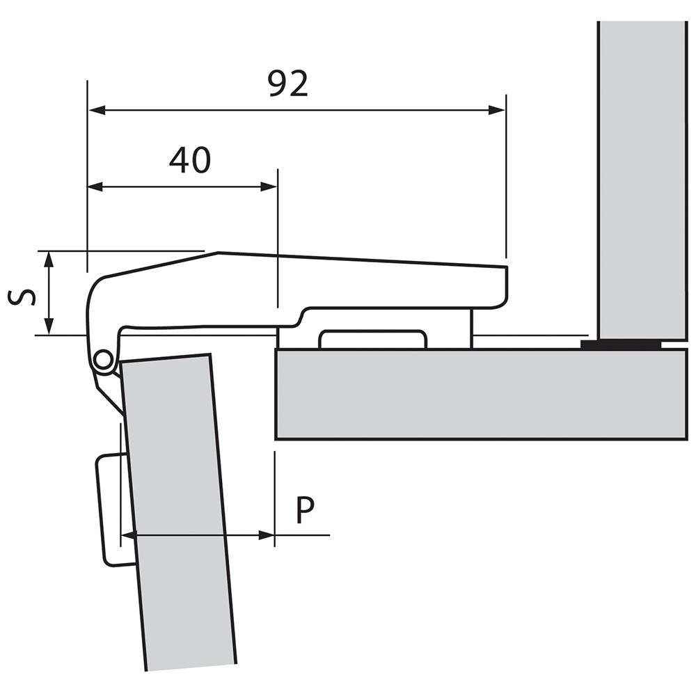 Bisagra CLIP top para esquina ciega, 95° de apertura, con muelle, taquete Ø8 mm, níquel