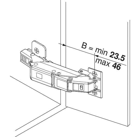 Bisagra CLIP TOP BLUMOTION 110° para frentes delgados Fijación EXPANDO T, acabado negro ónix