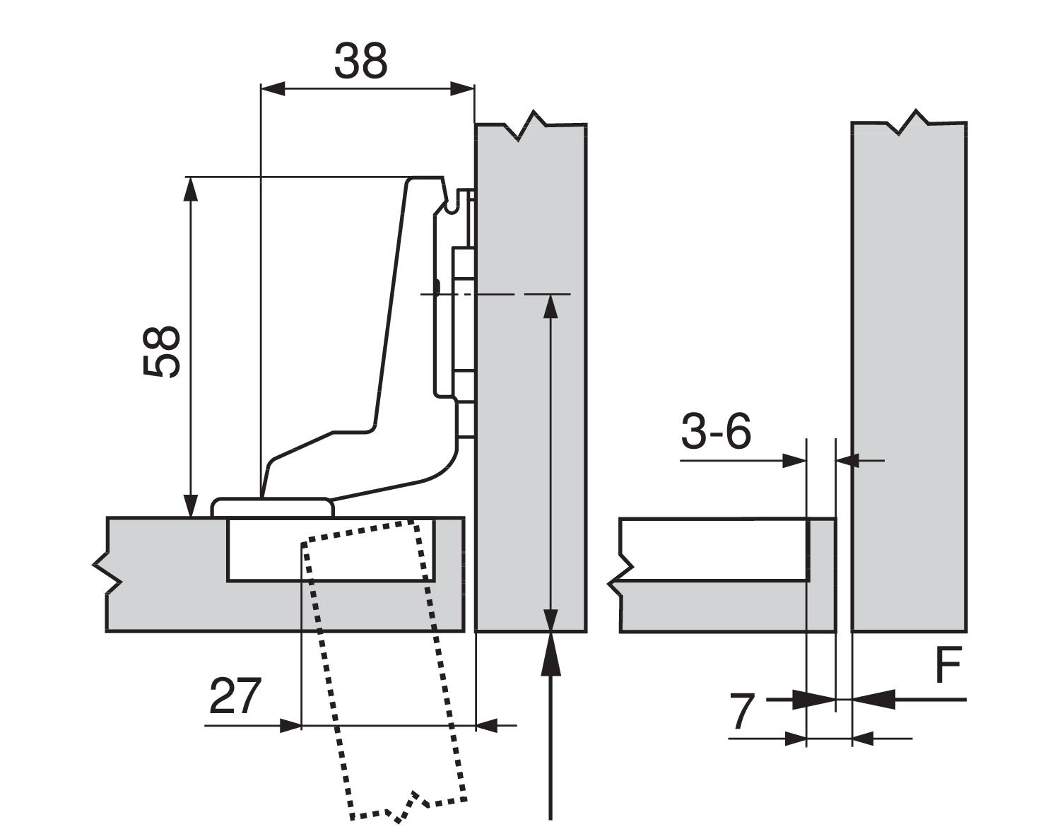 Bisagra MODUL 100°, Insertada, con muelle, para atornillar, niquelada
