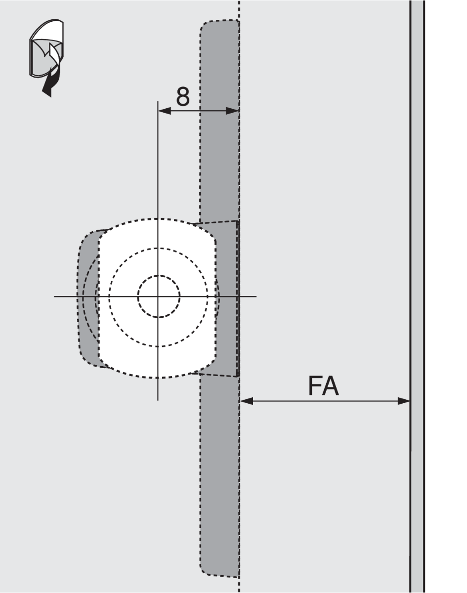 Base en CRUZ para TIP ON, para puertas, color gris