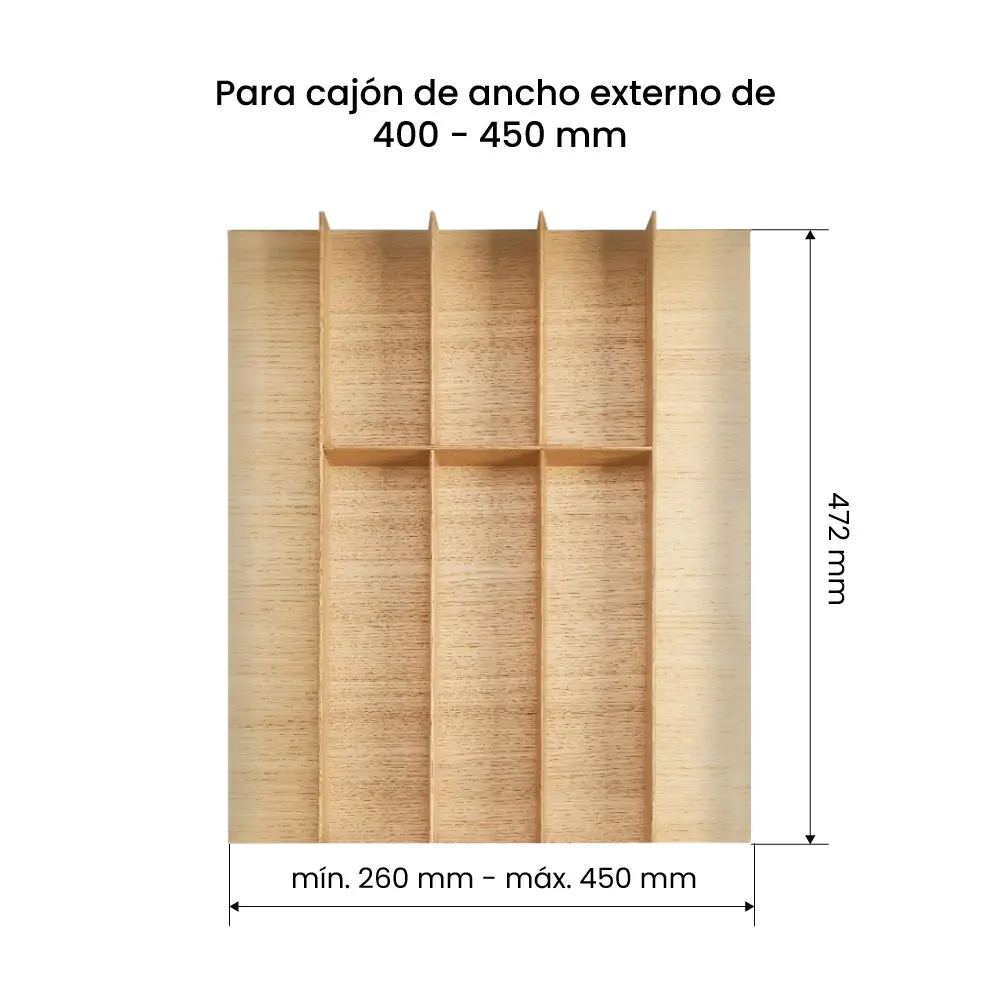 Sistema organizador cubertero LINIQ, acabado encino blanco