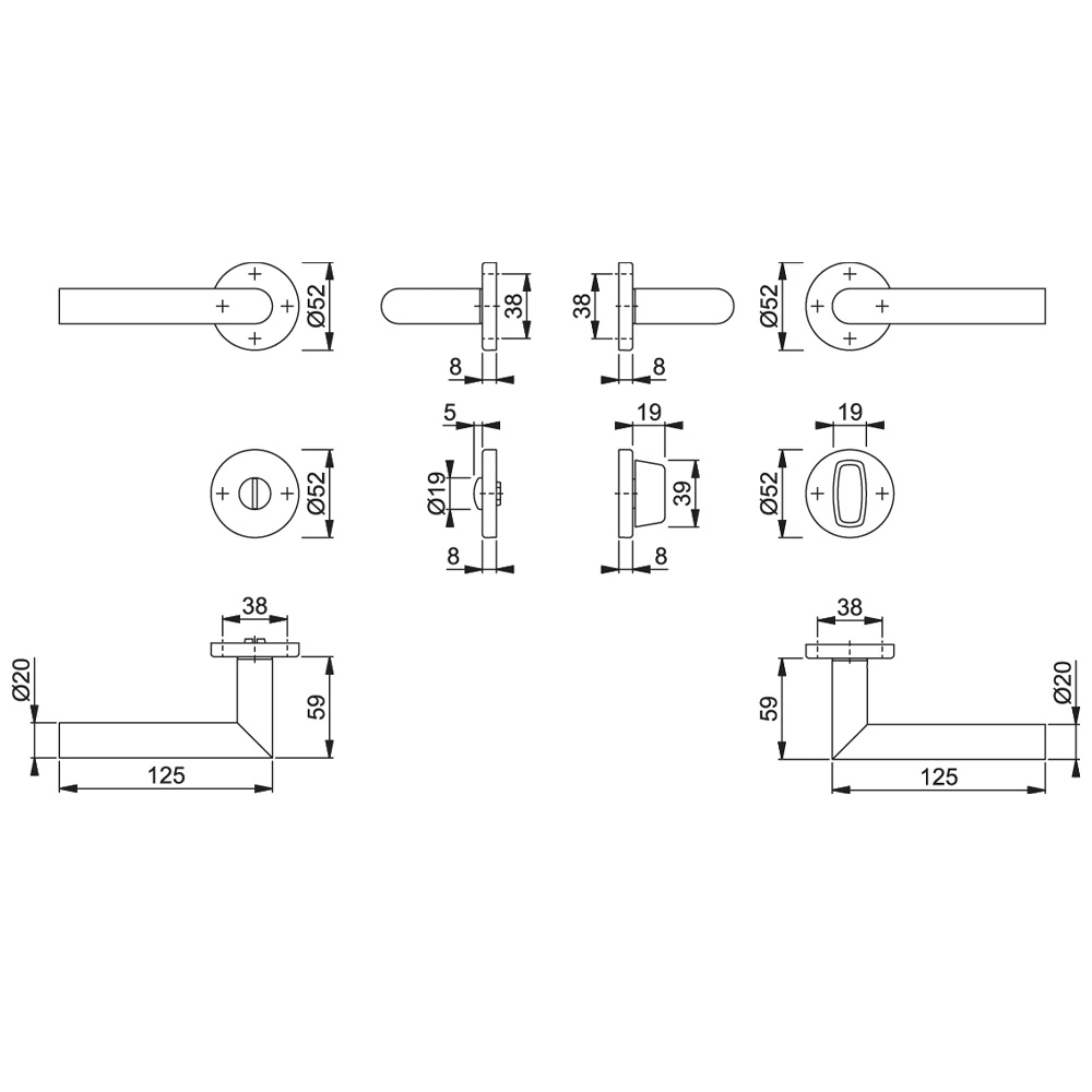 Manijas AMSTERDAM para baño, para puerta de 40-45mm, acabado negro mate