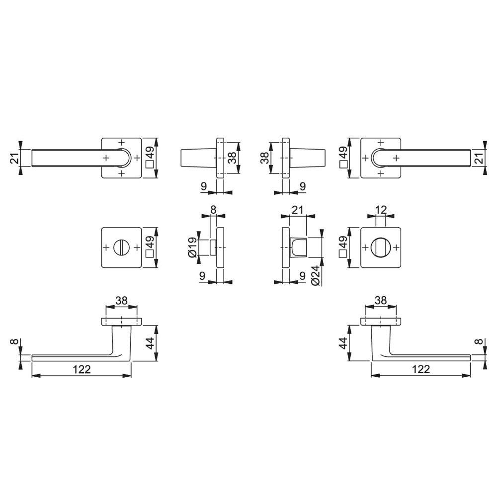 Set de manijas LOS ANGELES Resista® cuadrada para baño, acabado negro satinado