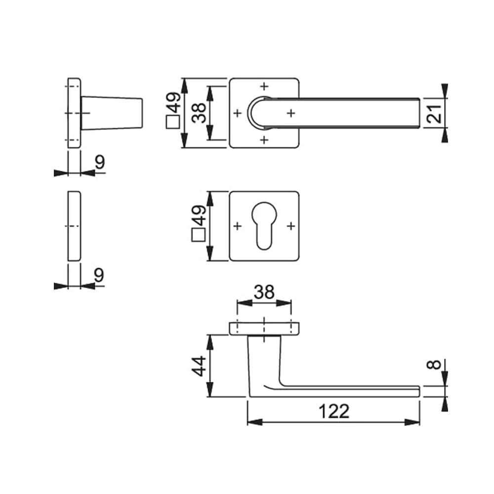 Set de manijas LOS ANGELES Resista® cuadrada para recámara, acabado negro satinado