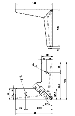 Pata SHELLY, altura 130 mm, acabado negro. 