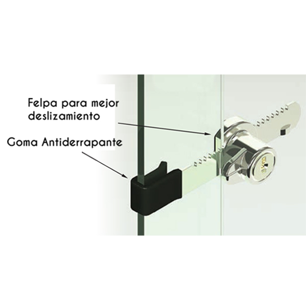 Cerradura p/puerta de cristal de 4 a 6mm, corrediza,  COMB. IGUALES 109TA niquelada