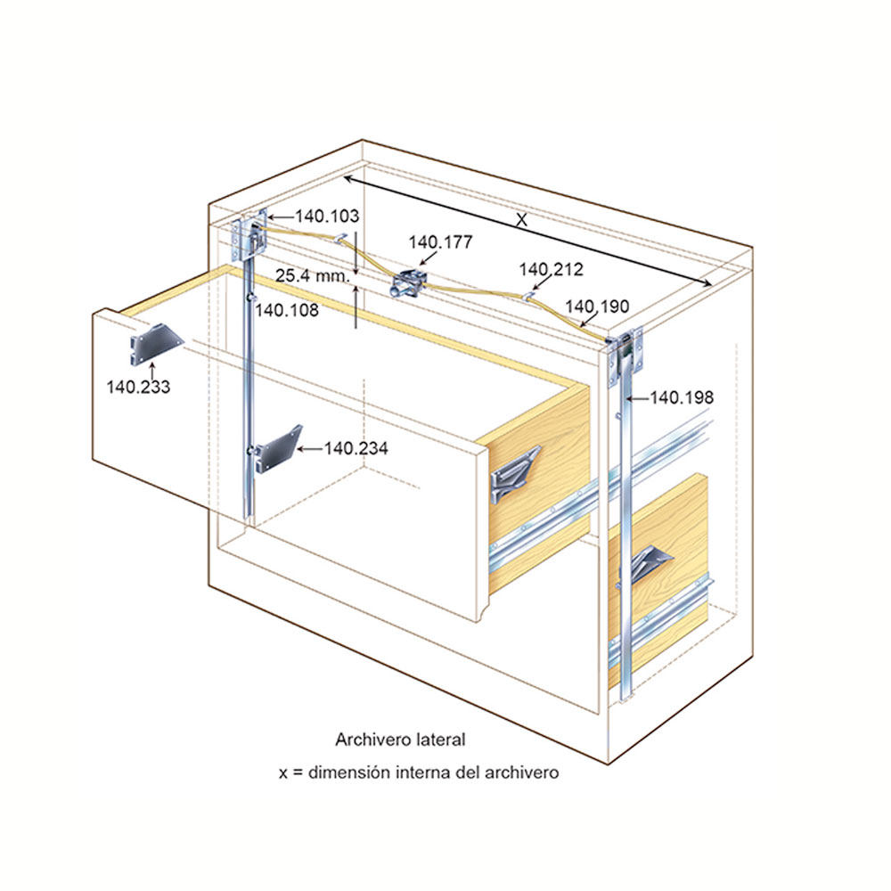 Sistema 300: Cerradura de bloqueo lateral para archivero