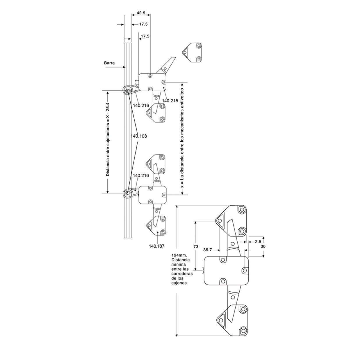 Sistema 400: antivolteo para archivero lateral de 2- 4 cajones