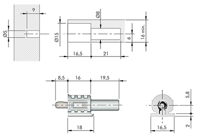 Soporte para entrepaño SPRING, con perno de 5 mm de diametro