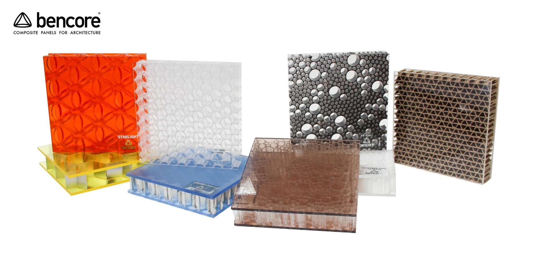 Caja pequeña de muestras 100 mm x 100 mm de paneles traslúcidos BENCORE