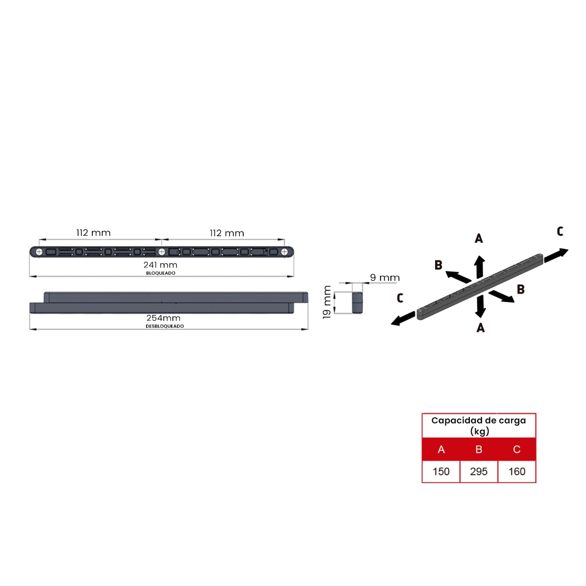 Sistema de unión STRIPLOX MEGA LOX 241mm, color negro