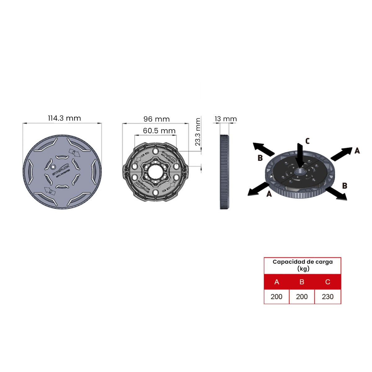 Sistema de unión STRIPLOX 180D 114 mm, para unión de dos cubiertas, color negro