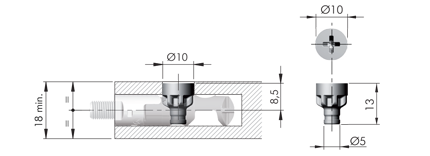 Piñon para Target 10 mm. díametro para espesor de 18/19 mm.