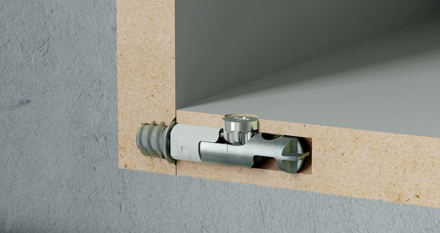 Sistema de unión TARGET  J10 con tornillo M6 para conexión de paneles y armado de muebles